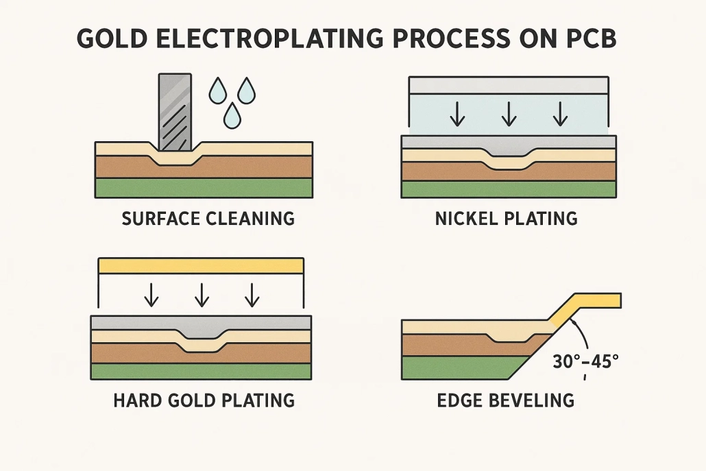 مراحل اصلی در فرآیند آبکاری طلا روی برد