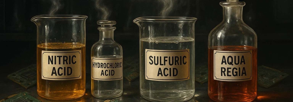اسید های مورد نیاز برای استخراج طلا و نقره از بردهای الکترونیکی